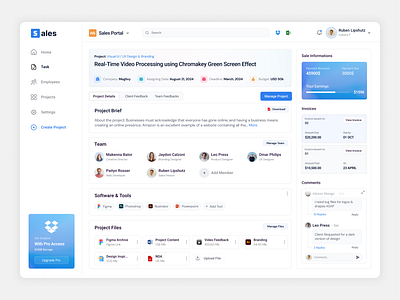 Sales Portal Dashboard admin panel comission dashboard dropbox integrated project conversation project management sales person sales portal task management team conversation team management