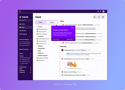 Daily UI Challenge #095 - Product Tour activity feed daily ui 95 daily ui challenge notification product tour project management task manager tutorial