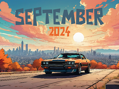 September 2024 2024 artwork car challenge city design illustration landscape pixel art september sky skyline sun trees vehicle