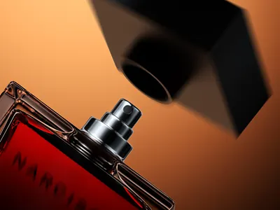Narciso Rodriguez parfum fake commercial shots 3d 3d product rendering advertising aesthetic branding dark mode glass maxon cinema 4d parfume redshift