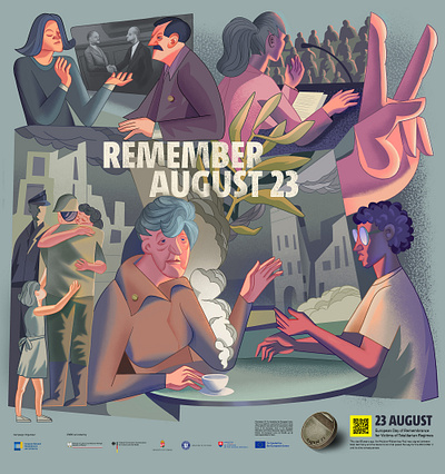 Remeber August 23 campaign community conversation graphic design history illustration lecture military mural outdoor peace rememberance ruins streetart war