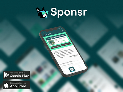 Sponsr Youth Fundraising Mobile App app dark teal fundraising green mobile space grotesk ui