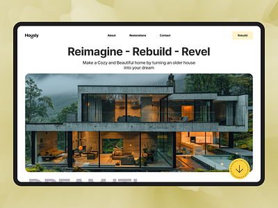 Home Renovation landing page! design figma future hero home house minimalism minimalistic rebuild renovation revel ui ux website yellow