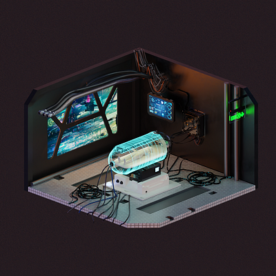 isometric sci-fi room 3d blender cyberpunk illustration isometric modeling scifi