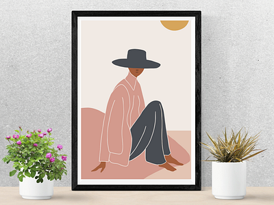 A Moment to Breath art print boho breath breathing canva hat illustration pastel print printable sun wall art