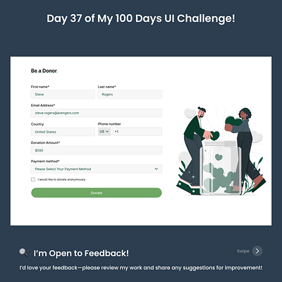 Day 37 - Charity Donation Form UI charity design clean design design challenge donation form donation page empathetic design figma design form design interaction design minimal ui non profit design responsive design seamless ux ui ui ux inspiration user experience user interface ux case study ux ui web form