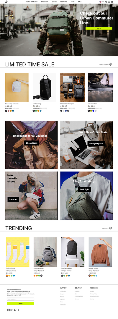 Urban adventure e-commerce site branding ecommerce homepage ui ux web web design