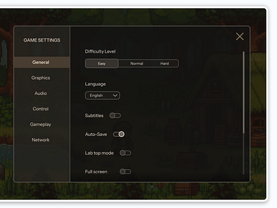 Game Settings – Daily UI Challenge #004 007 brownui daily daily ui daily ui 7 dailyui darkgame darkui figma game settings game ui gamedesign gamesetting graphic design pcgame settings settingsmenu ui userinterface videogames