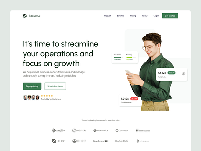 Boostma - SaaS Landing Page green innovation landing page modern ui order management saas saas design uiux web design website