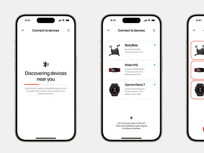 Connect to nearby devices for Real-Time workout data. cncptr concept conceptor cycling fitness mobile product ui ux
