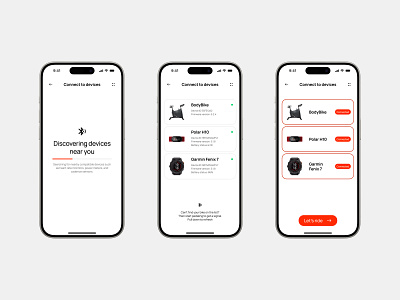 Connect to nearby devices for Real-Time workout data. cncptr concept conceptor cycling fitness mobile product ui ux