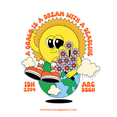 Dream With a Deadline artcaka artforsale branding character clothing design earth flower graphic design illustration mascot sun tshirt tshirtdesign