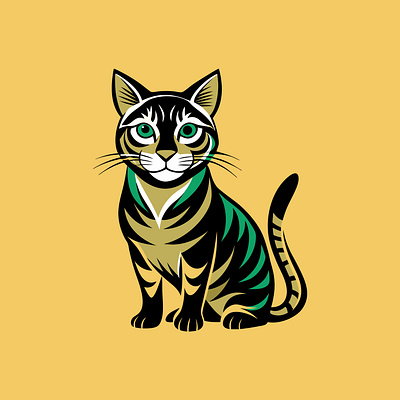 Tabby cat vector silhouette logo design illustration tabby