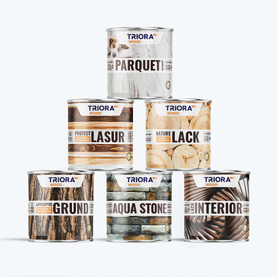 TRIORA WOOD: Modern Packaging Design Solution branding goods graphic design household interior lack lasur package packaging design paint parquet stone varnish wood