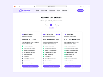 Efentseek - Subscription Plan branding enterprice event monthly plan premium price pricing started subscribe subscription plan ui ux web design yearly