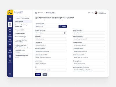 E-procurement preparation of basic design & ROW plan dashboard saas ui