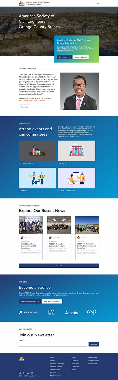 ASCE OC Branch Website Redesign (2024) branding landing page redesign ui ux web website