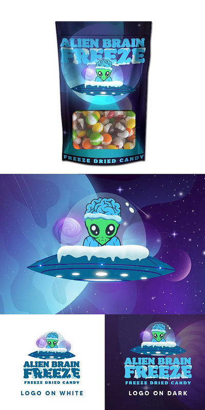 Alien Brain Freeze Logo and package design.