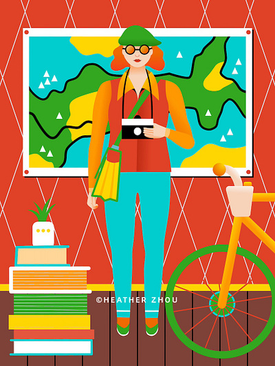 Traveler character fashion graphic design illustration lifestyle portrait travel vector wes anderson