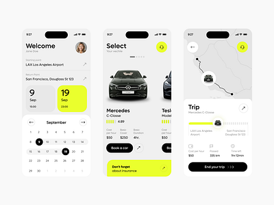 Rent a car app car car app dashboard mobile taxi taxi app ui ux