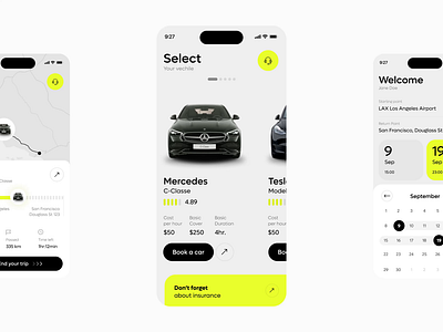 Rent a car app car car app dashboard mobile taxi taxi app ui ux