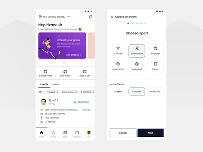 Sports Event Booking Platform UI adobexd android branding design figma illustration ui user experience user interface ux