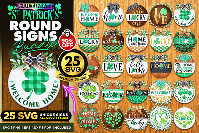 25 St Patricks Round Signs Bundle SVG BEST SELLER 3d animation graphic design logo motion graphics ui