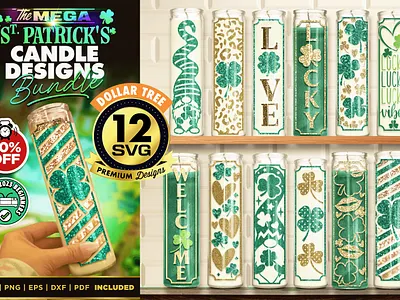 12 St Patricks Day Candle Designs Dollar Tree SVG Bundle 3d animation branding graphic design logo motion graphics ui