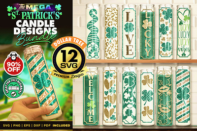 12 St Patricks Day Candle Designs Dollar Tree SVG Bundle 3d animation branding graphic design logo motion graphics ui