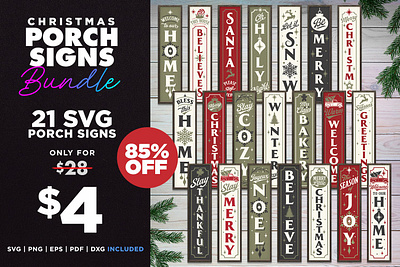 21 Christmas Porch Signs Bundle BEST SELLER 3d animation branding graphic design logo motion graphics ui