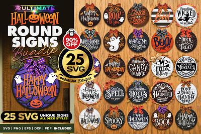 25 Halloween Round Signs Bundle BEST SELLER SVG Bundle 3d animation branding graphic design logo motion graphics ui