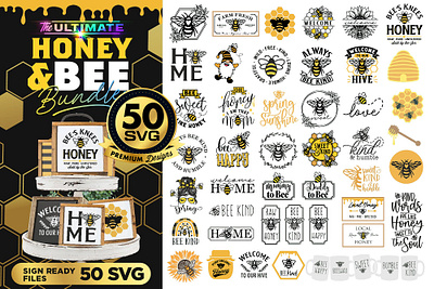 50 Bee SVG Bundle Honey & Bee Farmhouse 3d animation branding graphic design logo motion graphics ui