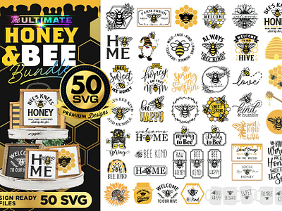 50 Bee SVG Bundle Honey & Bee Farmhouse 3d animation branding graphic design logo motion graphics ui