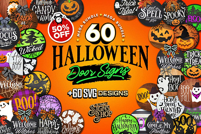 60 Halloween Door Signs MEGA Bundle SVG BEST SELLER 3d animation branding graphic design motion graphics ui