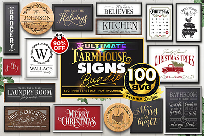 100 Christmas Farmhouse Signs Bundle SVG BEST SELLER 3d animation branding graphic design logo motion graphics ui