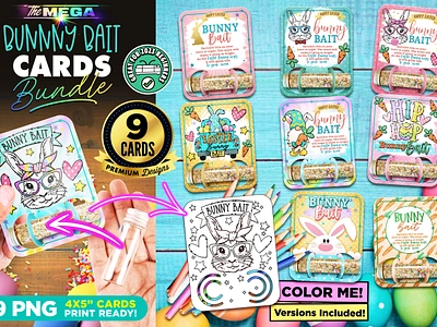 Bunny Bait Cards Bundle Printable PNG Cards 3d animation branding graphic design logo motion graphics ui