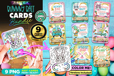 Bunny Bait Cards Bundle Printable PNG Cards 3d animation branding graphic design logo motion graphics ui