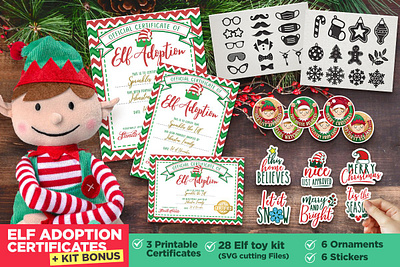 Elf Adoption Printable Certificate Toy Kit Bundle 3d animation branding graphic design logo motion graphics ui