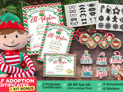 Elf Adoption Printable Certificate Toy Kit Bundle 3d animation branding graphic design logo motion graphics ui