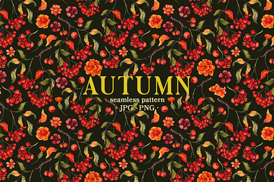 AUTUMN. Seamless Pattern. autumn botanical fall floral flowers graphic hand draw illustration leaves watercolor