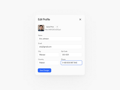 Edit Profile 🪄 avatar black button clean design edit editprofile figma gray input inputs minimal profile ui uiux ux white