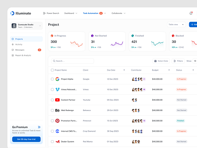 Illuminate Task Management Dashboard dashboard project management saas task management ui web app web3