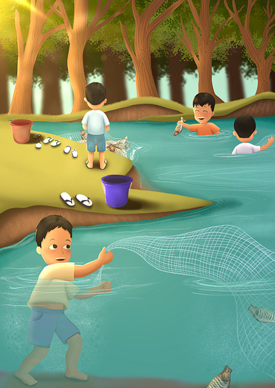 Childern book illustration with fishing theme book childern childernillustration illustration illustrationbook photoshop procreate