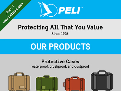 Peli Products Infographic (Pelican) accessories cases company creative design data visualization graphic design infographic infographic design infographics line art peli pelican protection story visual communication visual storytelling