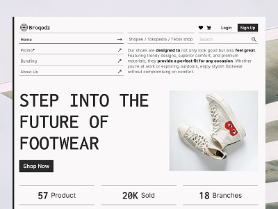 Broqodz - Footwear Store Homepage app branding creative design exploration fashion figma foot wear landing landing page layout platform product shoes sneaker store transaction ui web web design