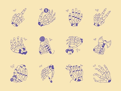 Skeleton Hand Doodles bones branding creepy dead design doodle halloween hand anatomy hand drawn hand gesture hand pack hand pose hand posture hands icon logo minimal skeleton spooky vector