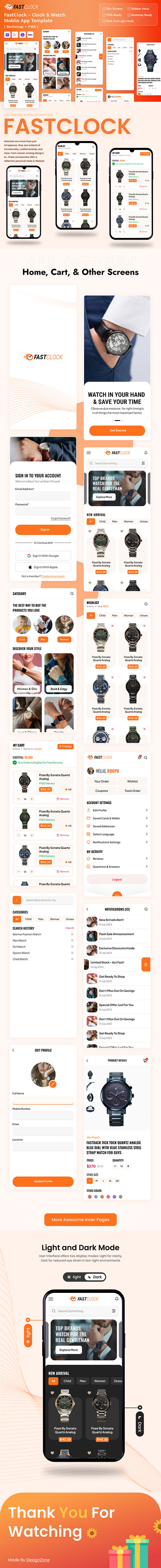 FastClock - Clock and Watch Mobile App Template (Bootstrap +PWA) 3d animation branding creative design graphic design illustration logo mobile app template motion graphics product design template ui ui design uiux user experience user interface web design web development website