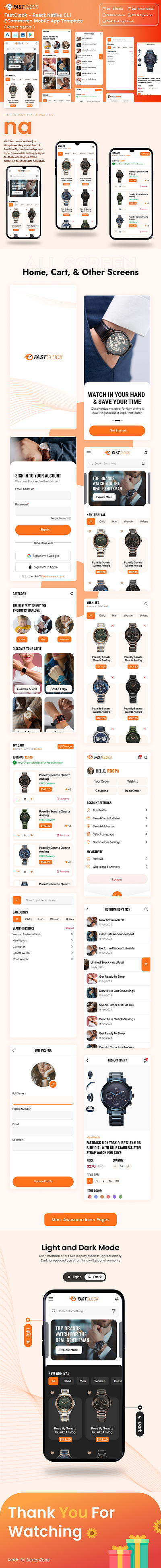 FastClock - React Native CLI eCommerce Mobile App Template branding creative design illustration logo product design template ui ui design uiux user experience user interface ux design web web design web development website