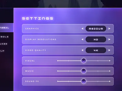 Game settings UI design app game game design game ui gaming graphic design ui ui design website website design