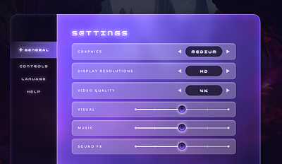 Game settings UI design app game game design game ui gaming graphic design ui ui design website website design